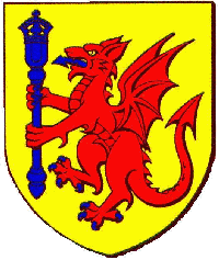 D'or au dragon de gueules à la langue d'azur tenant une masse d'armes civique du même